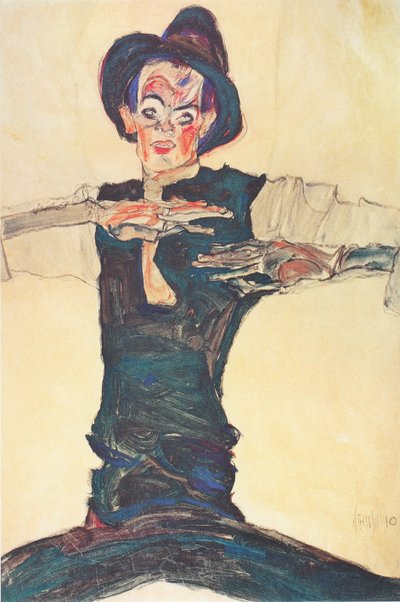 Self-Portrait with Brown Hat by Egon Schiele